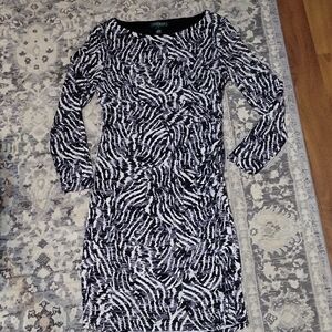 Lauren Ralph Lauren Black and White Patterned Long Sleeve Dress